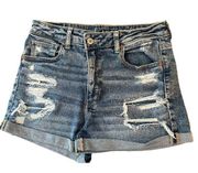 American Eagle  Shorts Womens 6 Blue Denim Distressed Mom Stretch Casual Bottoms