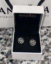 New Pandora Sterling Silver Pave Rose Earrings