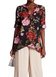 𝅺CATHERINE Malandrino Multicolored Floral Asymmetrical Hem Hi-LoTunic Blouse S