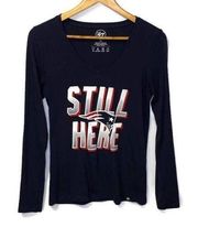 New England Patriots STILL HERE Navy Blue Long Sleeve V Neck Shirt Women's Small