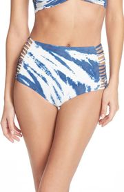 blue tie dye high waisted bikini bottoms