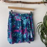 Rampage Blue Tropical Floral Wrap Mini Summer Skirt