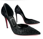 Christian Louboutin Iriza Black Velvet Papillon d'Orsay Heel Pumps Size 40