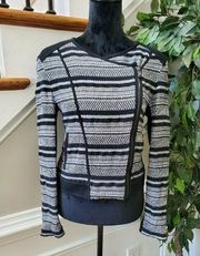 Lou & Grey Women's White & Black Cotton Long Sleeve Full Zip Front Jacket Size S