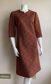 Vintage Lilli Russell MId Century Mod Textured Polyester Shift Dress sz S PW14