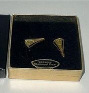 Vintage Van Doran Genuine Diamond Dust Gold Tone Clip Earrings Black New In Box