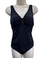 JANTZEN Swimsuit Knot Front Keyhole One Piece Ruched Tummy Black Basic