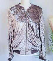 Entro Brown Crushed Velvet Velour Oversized Bomber Jacket Champagne Size Small