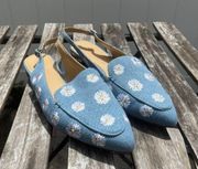 Talbots Poppy Pointed Toe Sling-backs Denim Daisy Print Size 10.5