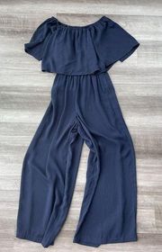 Sugar Lips Womens Navy Ruffle Jumpsuit Size XS NWT Wide Leg N10