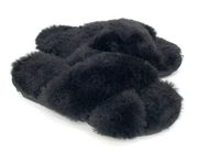 Secret Treasures Fluffy Criss Cross Black Slippers Size M(7-8)