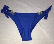 Blue Bedazzled Side Tie Bikini Bottom