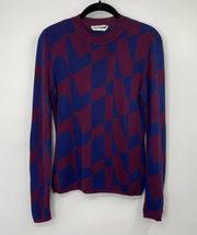 Boss Hugo Boss Geometric Sweater Lightweight Crewneck Long Sleeve Maroon Blue M