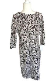 Doncaster Collection Knit Animal Print Dress Zebra Size 12 Stretch 3/4 Sleeve