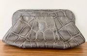 Lauren Merkin Embossed Animal Print Women's Purse Clutch Bag Gray Large