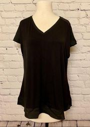 H by Halston Women’s Extended Shoulder V Neck Top w/ Side Slits Black NWT