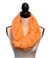 Peach and orange infinity scarf with bird pattern