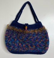 Unique Handmade Purse Handbag Multicolored Beaded Closure Wool Blend