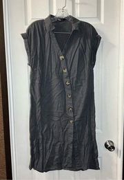 INA Grey V Neck Short Sleeve Button Front Dress size S