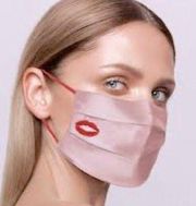 Silk reusable pink facemask with dark pink stitched lips.  Limited release. NWT