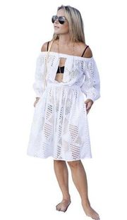 Milly Eyelet Swim Cover-Up Off the Shoulder Cut-Out Beach Dress White Size XS