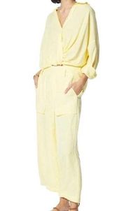 Young Fabulous Broke YFB Sailor Linen Wide Leg Cropped High Rise Pant Yellow S