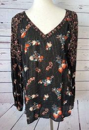 Miss Me Western Blouse Shirt Medium Long sleeve Western Metallic Floral Viscose