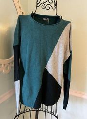 Smartwool Merino Wool Blend Sweater Ribbed Color block Green Gray Sz. Med