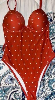 Cupshe  push up bikini top 1 piece orange-reddish polka-dot cheeky swimsuit