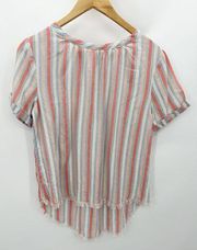 Alison Andrews Top Women SMALL Pink White Blue Striped Short Sleeve High Low