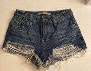 High-Waisted Distressed Denim Shorts (S)