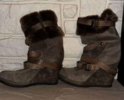 Latitude Femme Fur Wedge Boots Sz 6.5