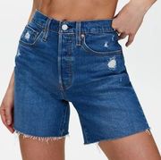 Levi’s Premium 501 Mid Thigh Distressed Denim Jean Shorts: Charleston Picks Wash