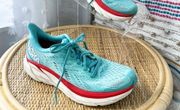 Hoka One One Clifton 8 Real Teal Aquarelle Low Top Running Sneakers Women’s 8