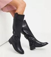 Black Faux Leather Riding Boots