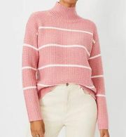 ANN TAYLOR Women’s Pink & White Striped Ribbed Turtleneck Sweater Size XS