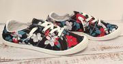 Floral Canvas Sneakers, Size 9