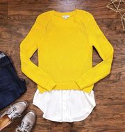 Katherine Barclay • yellow layered sweater mustard gold shirttail pullover