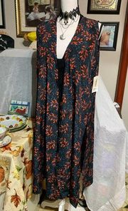 Lularoe Joy Black Red Blue Botanical Vest