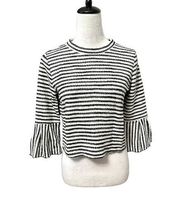 Urban Romantics Womens Knit Crop Top Black White Stripe 3/4 Sleeve Flare S