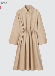 NWT  JW Anderson cotton gathered long sleeve dress