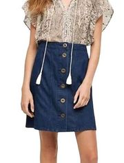 Anthropologie Pilcro Button Front Pleated Denim Mini Skirt Size 2