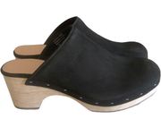 Ann Taylor loft transitional clog missy black suede wood heel womens 7.5 slip on