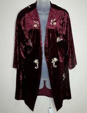 The Room Velvet Cardigan Floral Open Front Red size medium