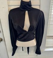 Akira black high neck front & black cutout crop top long sleeve size medium