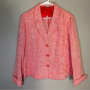 Peter Nygard red 100% linen 3 button blazer women’s size large 14