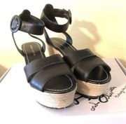 Alice & Olivia Black Sandal Wedge Platform Espadrille New 9