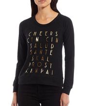 Chaser Cheers Crew Neck Sweater in Black Gold Foil
