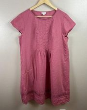 J.Jill Love Linen Pintuck Shift Dress Size Large Tulip Pink Berry Minimal Preppy