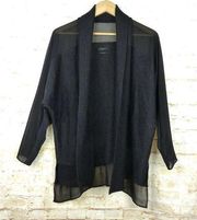 All Saints Cardigan Women S Black Merino Wool Chiffon Sheer Open Front Knit Goth